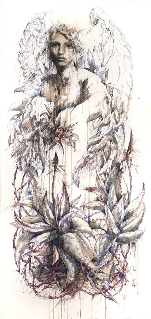 Immortal - Ink and tea on paper by Carne Griffiths