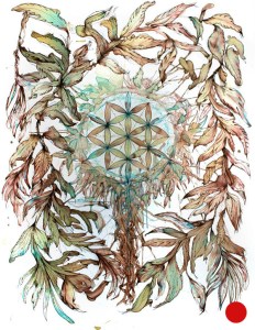 Flower of life unlit - Ink and tea on paper by Carne Griffiths - Sold