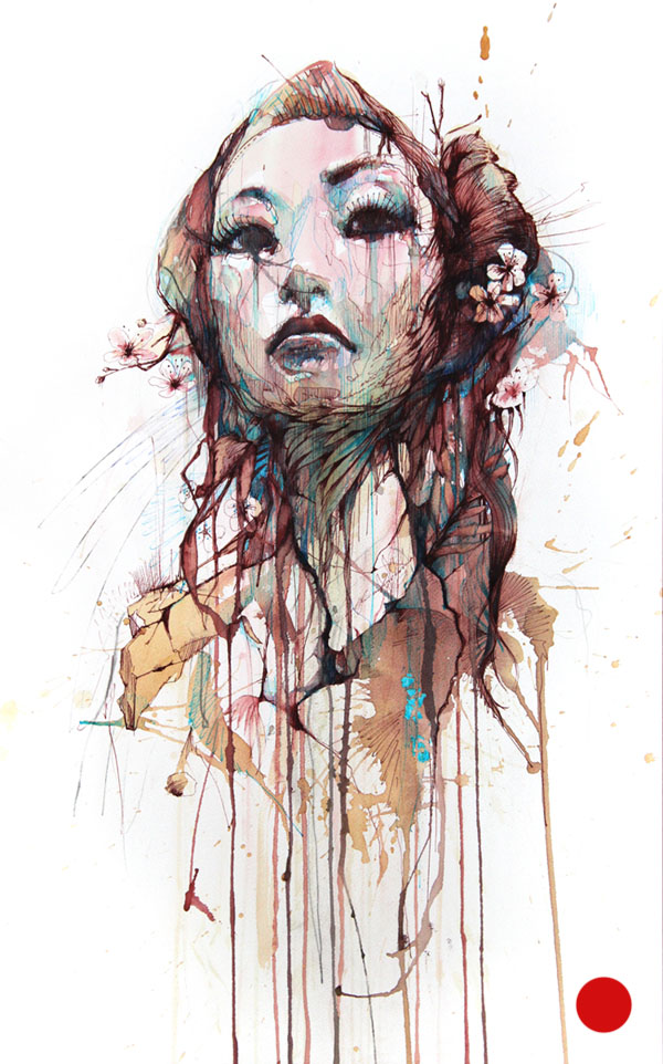 Strength - Ink and tea on paper by Carne Griffiths - Sold